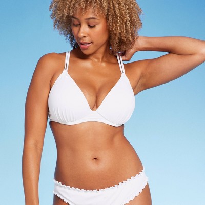 Women's Triangle Bralette Faux Wrap Halter Bikini Top - Shade & Shore™  White D/dd Cup : Target