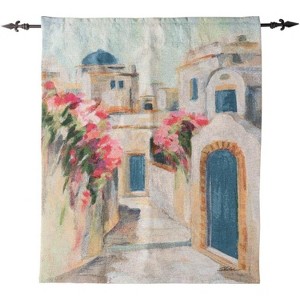 Manual Woodworkers and Weavers "Santorini Street I Grande" Wall Tapestry, 35" x 42", Woven Mediterranean Art in Multi-Color - 1 of 3