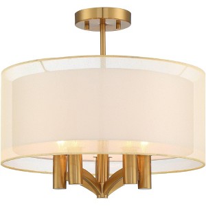 Possini Euro Design Caliari Modern Ceiling Light Semi Flush Mount Fixture 18" Wide Warm Brass Double Drum Shade for Bedroom Kitchen Hallway Bathroom - 1 of 4