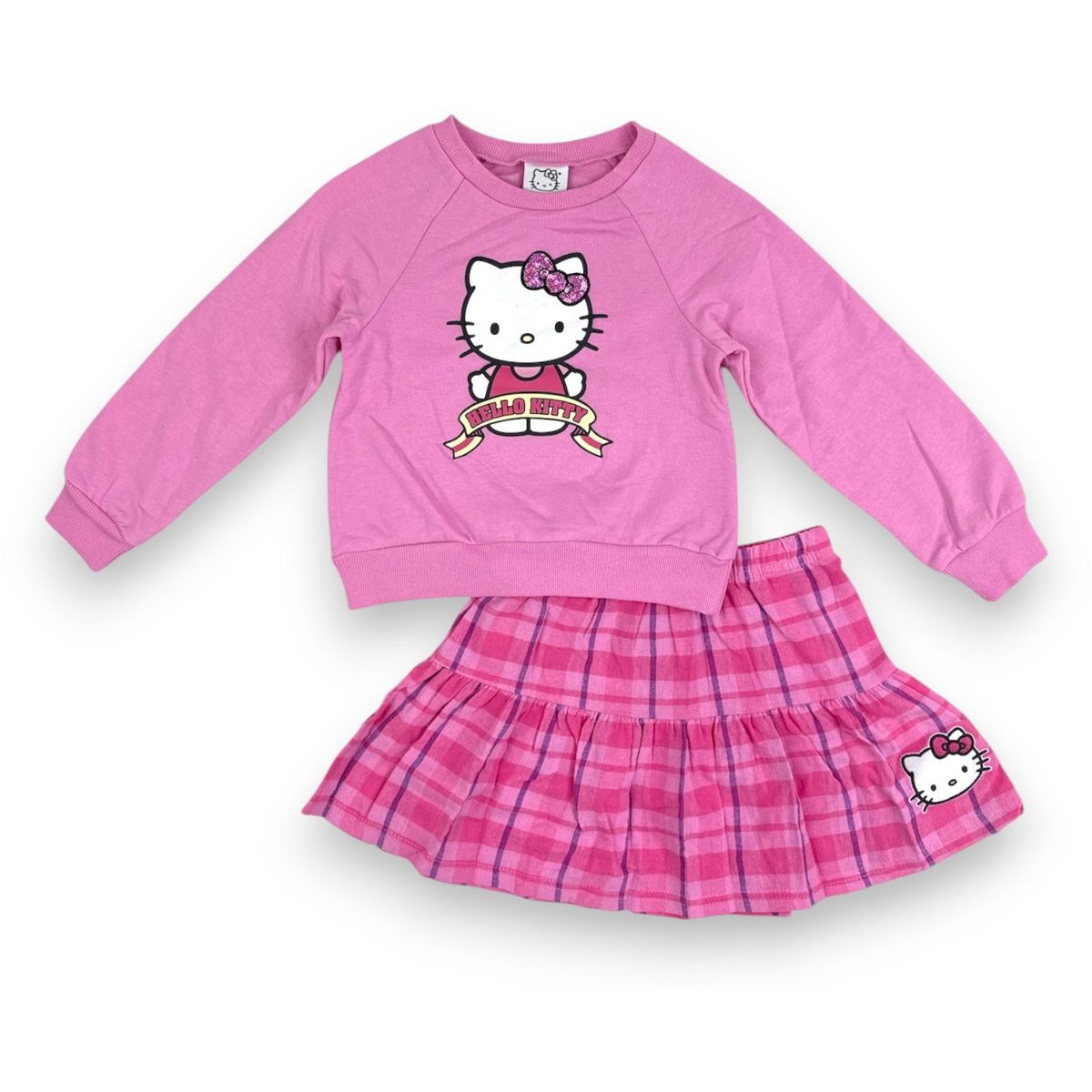 Hello Kitty Little Girls’ 2-Piece Sweatshirt & Plaid Flannel Skirt Set