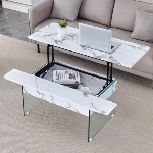 Versatile Black Marble Lift-Top Coffee Table with Glass Legs, for Home & Office - 1 of 3