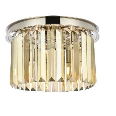Elegant Lighting Sydney 3 light Polished nickel Flush Mount Golden Teak (Smoky) Royal Cut Crystal