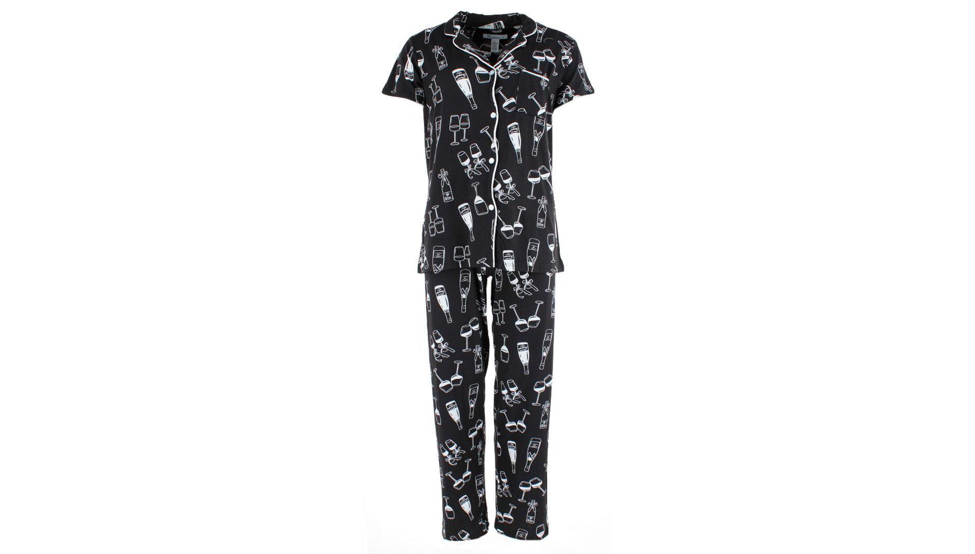 Joan Vass Women's Champagne Cheers Short Sleeve Pajama Set