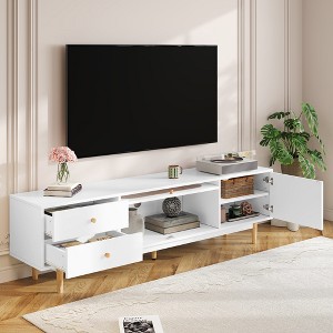 Airsurfer 70" Modern White TV Stand with Rattan Door, 2 Drawers & Gold Handles, Media Console for Living Room up to 80" TV - 1 of 4