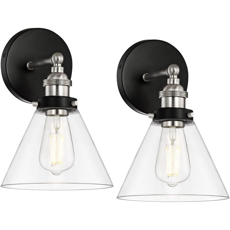 360 Lighting Burke 10 3/4" Black and Glass LED Wall Sconces Set of 2, 1 of 10
