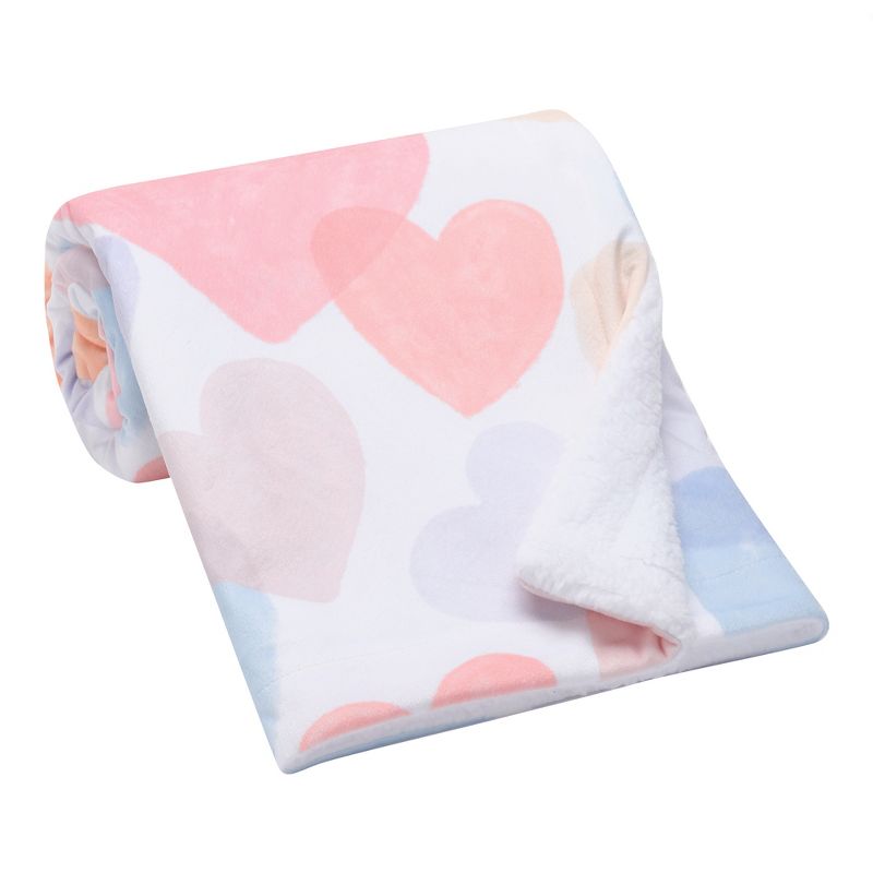 Bedtime Originals Rainbow Hearts White/Pink/Purple Soft Fleece Baby Blanket, 5 of 10