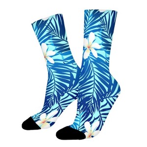 Hawaiian Floral Leaves Women Printed Crew Socks Funny Funky Socks Soft Polyester Novelty Gifts for Artists Men - 1 of 1