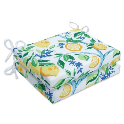 2pk Outdoor/Indoor Squared Chair Pad Set Lemon Tree Yellow - Pillow Perfect