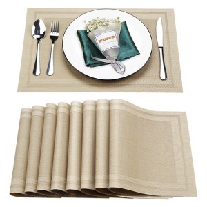 Aoibox Placemats Set of 8, Washable & Heat Resistant Vinyl Woven Non-Slip Table Mats for Indoor/Outdoor Dining, Stain Resistant (Beige) - 1 of 4
