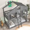 Wood Twin Over Twin Bunk Bed with Ladder, House Bunk Bed with Roof, Window and Safety Guardrails Grey - 2 of 4