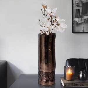 Modern Glass Vase with Textured Enamel Finish - Metallic Decorative Tall Cylinder Vase for Home, Office, Living Room & Bedroom - 1 of 4
