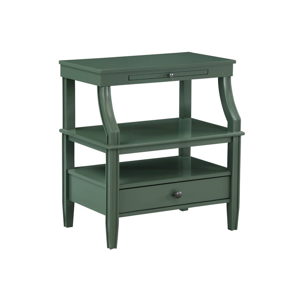Comfort Pointe Newton Nightstand Vintage Green: Storage, Pull-Out Tray, Laminated Finish, Plywood & MDF, 26.75" Height