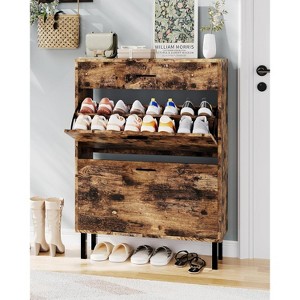 Narrow Shoe Cabinet Storage for Entryway, 3 Drawers, Freestanding Shoe Organizer Wooden - 1 of 4