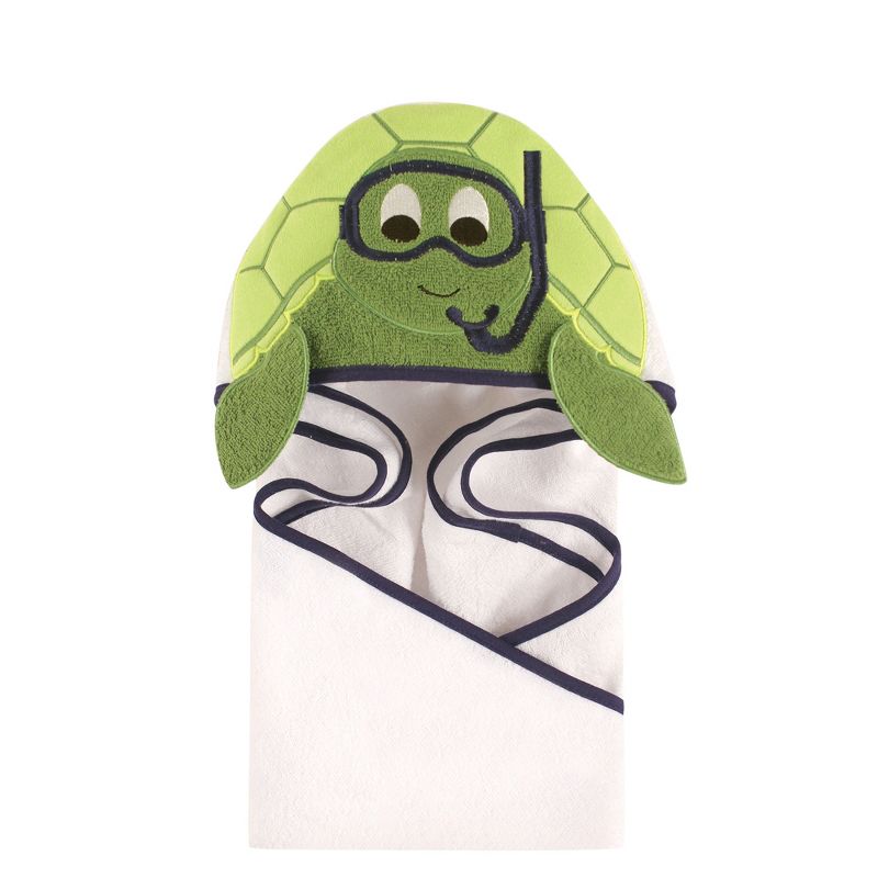 Hudson Baby Infant Boy Cotton Animal Face Hooded Towel, Scuba Turtle, One Size, 1 of 3