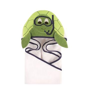 Hudson Baby Infant Boy Cotton Animal Face Hooded Towel, Scuba Turtle, One Size