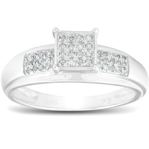 Pompeii3 1/4ct Princess Cut Diamond Engagement Pave Ring Solid 10K White Gold - 1 of 4