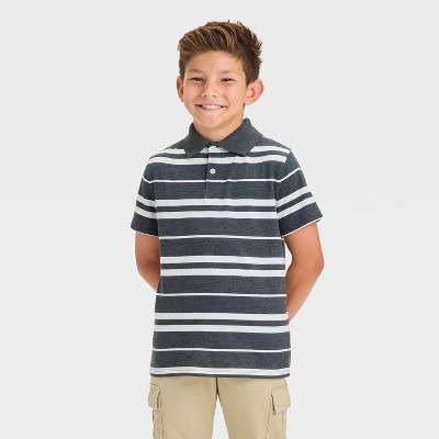 Boys Short Sleeve Striped Polo T shirt Cat Jack Black Target