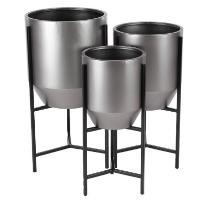 Set of 3 Contemporary Iron Tapered Planters with Black Stand - Olivia & May