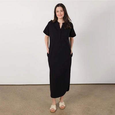 Of An Origin Organic Cotton Split Neck Midi-length Nursing Dress, Black :  Target