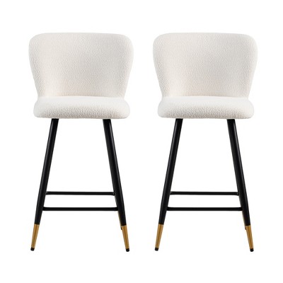 Dsvimoy Counter and Bar Stool Modern Style with Black Metal Legs and Gold Tipped Ends for Home Use, White, 24.75"*19"*17.5"