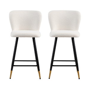 DSVIMOY Counter and Bar Stool Modern Style with Black Metal Legs and Gold Tipped Ends for Home Use, White, 24.75"*19"*17.5" - 1 of 4