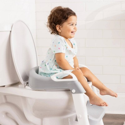 Gray and White Adjustable Toddler Potty Seat with Steps