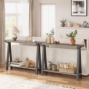 Jojoka Farmhouse Narrow Entryway Table, 43.3" Console Table with Storage, 2 Tier Sofa Table with Metal Frame and MDF, Narrow - 1 of 4