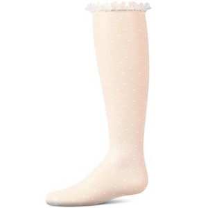 Memoi Girls Lace Trimmed Dot Mesh Knee Sock - 1 of 4