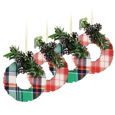 Gibson Holiday Wreath Ornament 4 Piece Set in Red and Green
