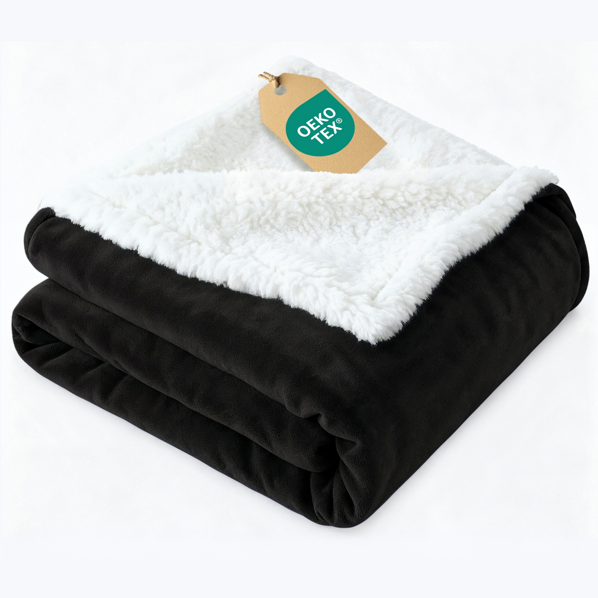 CGK Linens Solid Plush Bed Blanket with Faux Shearling Reverse, King Size, Black
