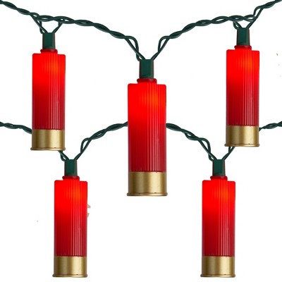 Kurt S. Adler 10-Count Red and Gold Shotgun Shell Mini Christmas Light Set, 9ft Green Wire