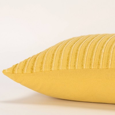 Yellow Woven Stripe Rectangular Cotton Throw Pillow