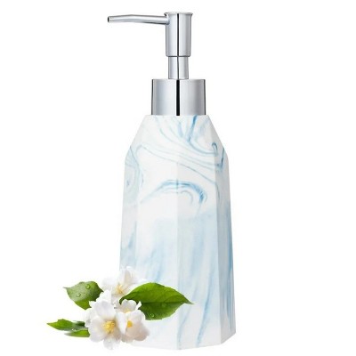 LunaLulinlk Siaomo Soap Dispenser with Pump, [8.45 oz] Resin with Marble Finish White +Blue Ripple