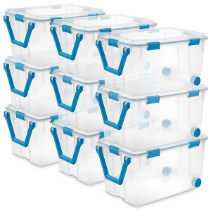 Sterilite 120qrt. Multipurpose Clear Plastic Storage Container Box with Latching Lids and 2 Rear Wheels - 1 of 4