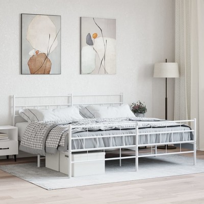 vidaXL Metal Bed Frame with Headboard&Footboard White 72 in.x83.9 in. California King