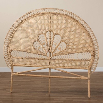 Natural Rattan Queen Size Bohemian Tufted Headboard