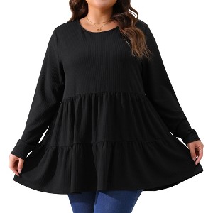 Agnes Orinda Women's Plus Size Casual Knit Babydoll Long Sleeve Peplum Blouse - 1 of 4
