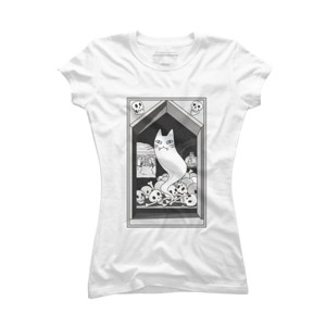 Junior's Design By Humans Ghost cat the Keeper of the Crypt By runcatrun T-Shirt - 1 of 2