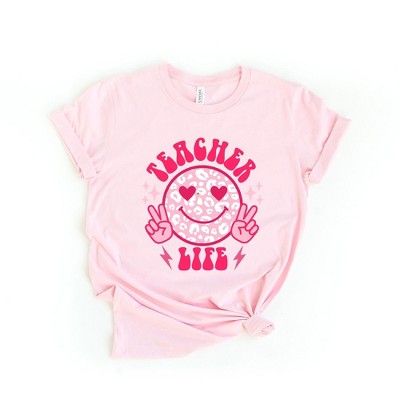 Simply Sage Market Women's Teacher Life Leopard Smiley Face Short Sleeve Graphic Tee