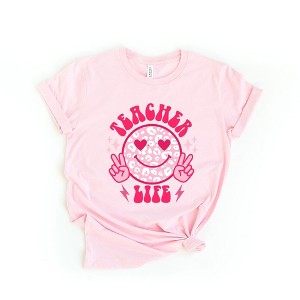 Simply Sage Market Women's Teacher Life Leopard Smiley Face Short Sleeve Graphic Tee - 1 of 2
