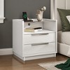 AMERLIFE Nightstand, 23.6" Bedside Table with Charging Station, Glass Top, 2 Drawers & Open Shelf, High Gloss, Easy Assembly, Bedroom Storage, White - 3 of 4