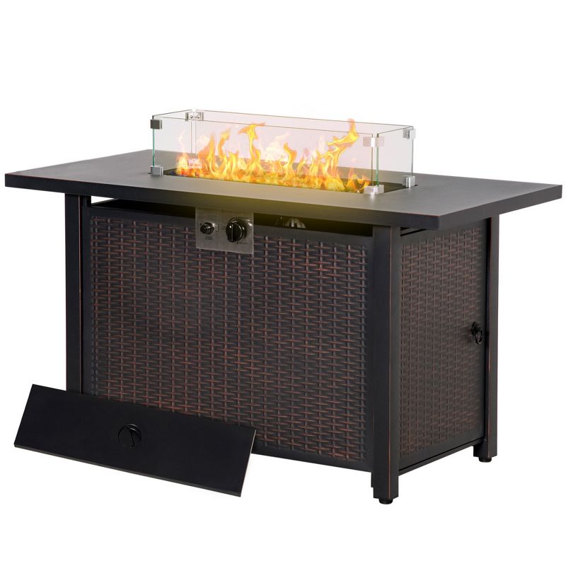 Outsunny 43" Fire Pit Table, Rectangle Propane Fire Table, 50,000BTU, with Glass Wind Guard, Blue Glass Rock, Lid, Auto Ignition, CSA Certification, 4 of 7