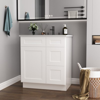 DOMETOUR 30 in. W x 21 in. D x 34.5 in. H in Shaker White Plywood Ready to Assemble Floor Vanity Sink Base Kitchen Cabinet with Right Door