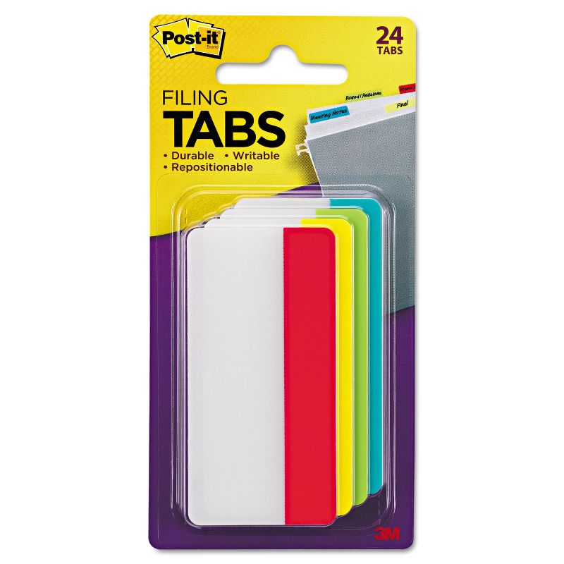 Post-it Tabs File Tabs 3 x 1 1/2 Solid Aqua/Lime/Red/Yellow 24/Pack 686ALYR3IN, 4 of 5