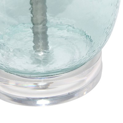 Clear Blue Glass Nightstand Lamp with White Barrel Shade
