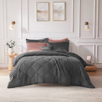 Luxurious Grey Crushed Velvet Twin/Twin XL Duvet Set