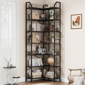 Corner Bookshelf 86" L Shaped Bookcase,7 Tier Bookshelf, Large Bookcases with Beaded Design - 1 of 4