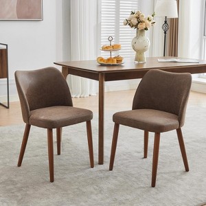 Dobleepy Set of 2 Leather Dining Chairs with Wing Backrest Thick Cushion and Wood Legs for Dining Room - 1 of 4