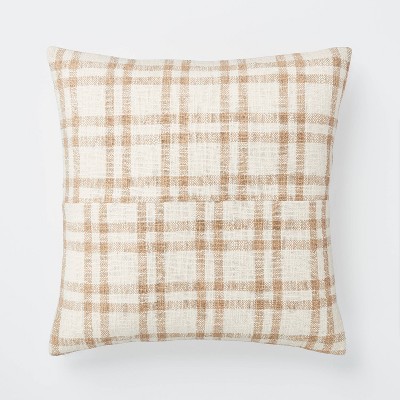 Woven Plaid Square Throw Pillow with Exposed Zipper Brown/Cream - Threshold™ designed with Studio McGee