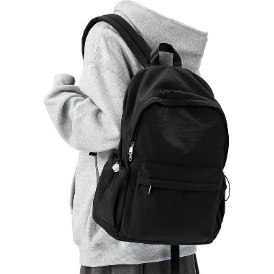 Paaaawaters Classic Basic Black Backpack For Women,Waterproof High School Bookbag,Lightweight Casual Travel Daypack